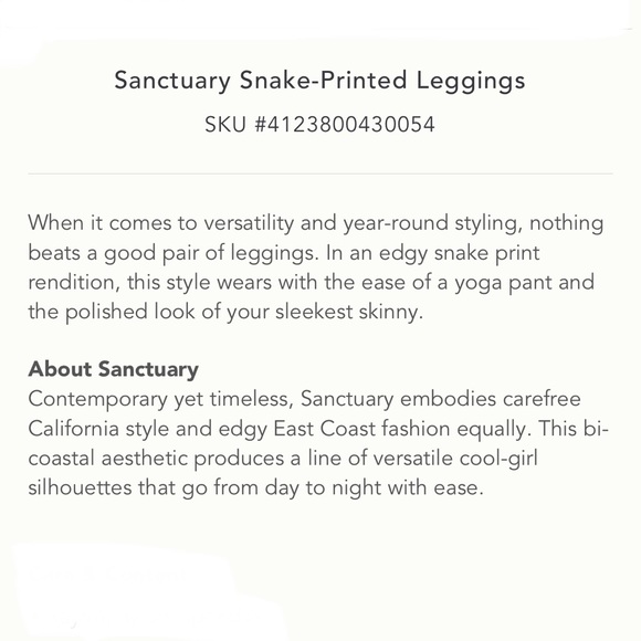 ANTHROPOLOGIE Sanctuary Snake Print Leggings - Picture 2 of 9